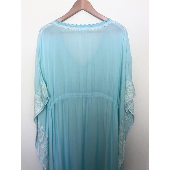 Melissa Odabash Blue Embroidered Kaftan Maxi Dress Coverup ONE SIZE - Picture 7 of 12